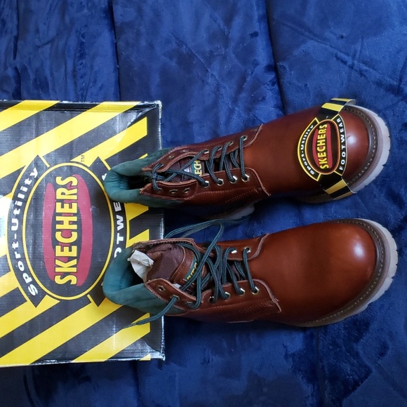 New Men’s Sketchers Insulated oil resistant Sport Utility Work Boots 10 brown - Picture 2 of 7